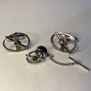 Anson vintage sterling silver cuff links & tie tack